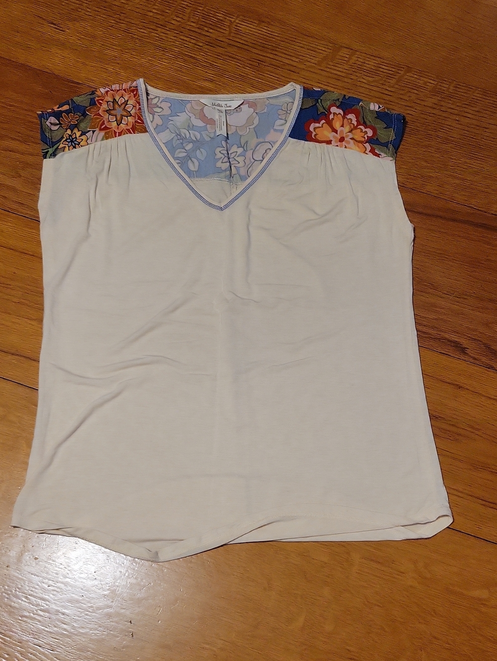Matilda Jane Cream Tank Top with Floral Blue and Orange Shoulder Accents